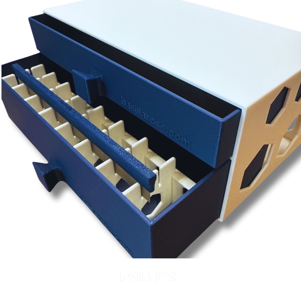 SlipFit Dual Drawer modular storage system with two stacked drawers, featuring a flat tool tray on top and a removable tissue blade insert below for safe, organized craft tool storage.