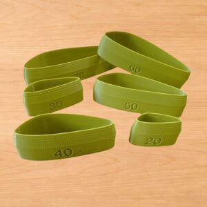 SPEARED graduated clay cutter set in olive green showing sizes 20, 30, 40, 50, 60, and 70 mm